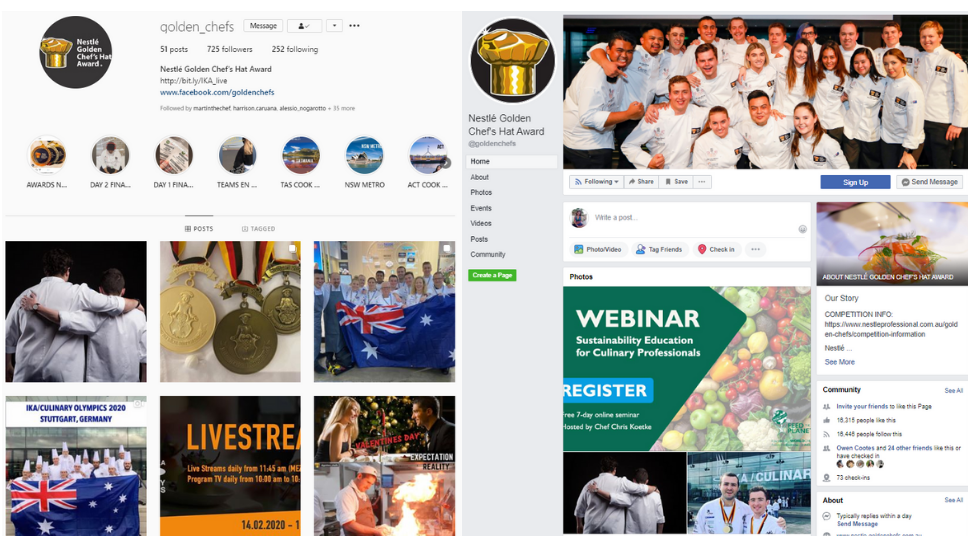 Instagram and Facebook pages