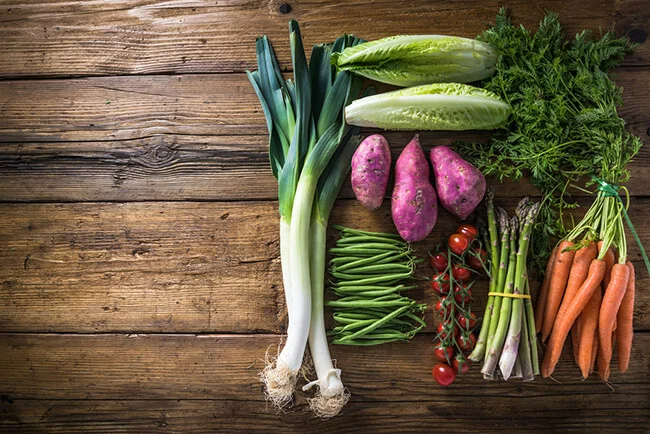 Collection of seasonal vegetables ready for preparation
