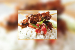 Peppery Beef Skewers with Tomato & Onion Pilaf Rice